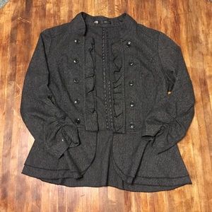 Black Cardigan With Ruffles and Button Details